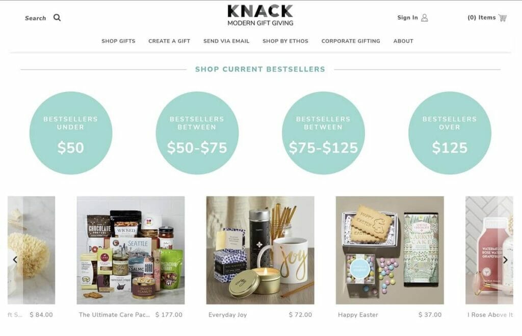 Knack Gift Boxes Online Ordering Experience
