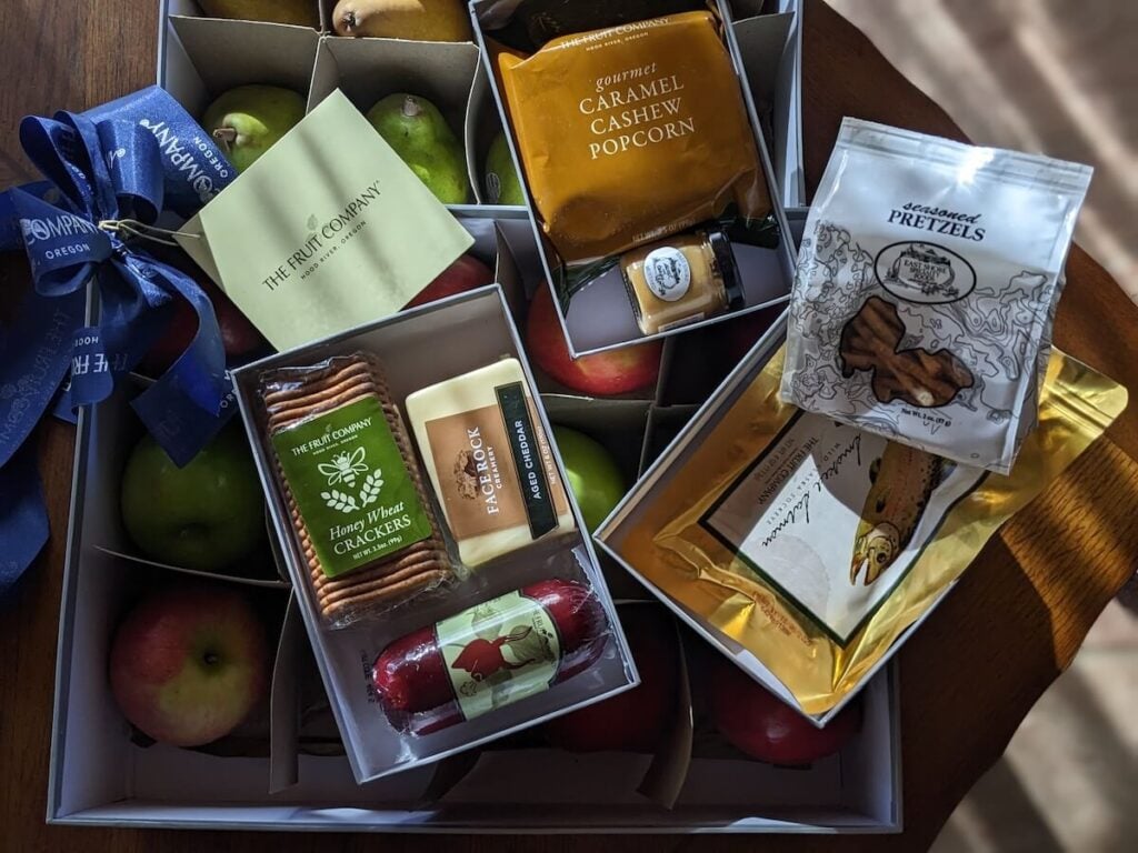 A selection of gourmet snacks that were included in my Fruit Company gift basket