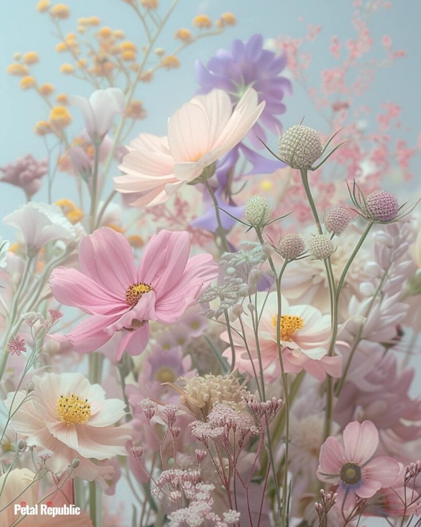 Pastel Colored Cosmos Flowers