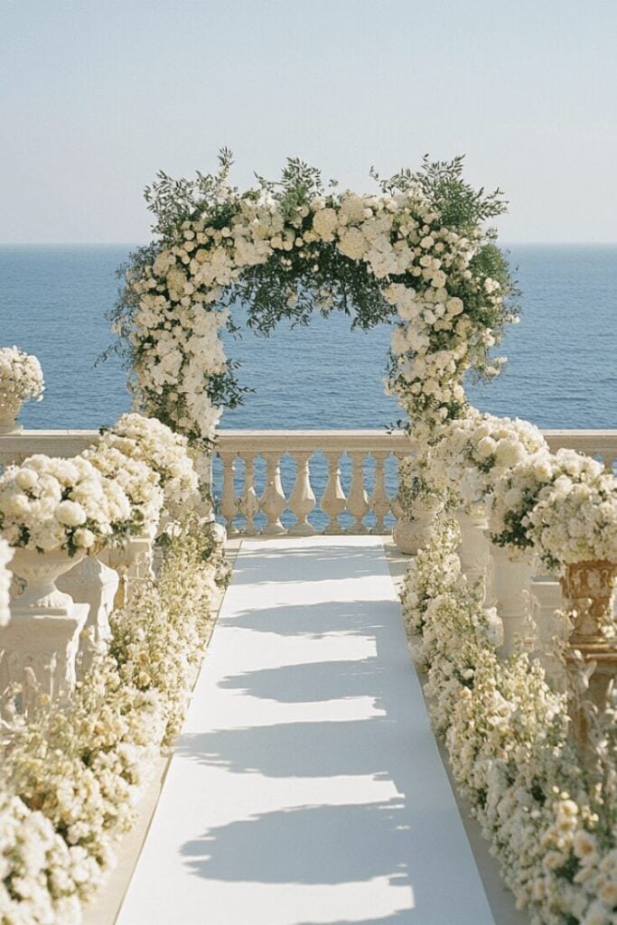 A Balconied Wedding Flower Aisle Dream by the Sea
