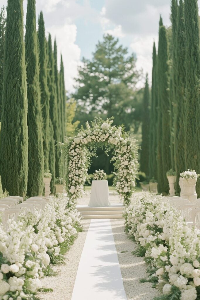 Garden Wedding Aisle Grandeur Among the Cypress Trees