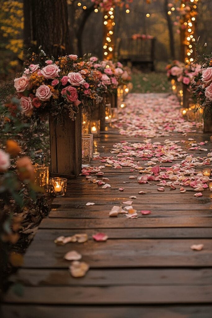 Twilight Wedding Aisle Romance with Petals and Glow