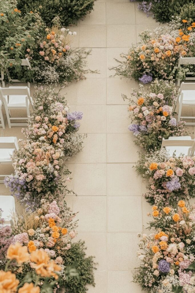 Whimsical Wedding Aisle Blooms in Pastel Perfection