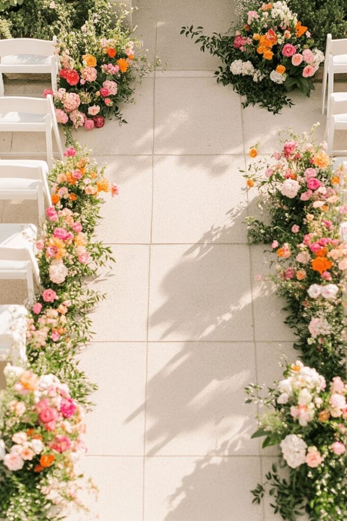 Sunlit Wedding Aisle Vibrance with Summer Florals
