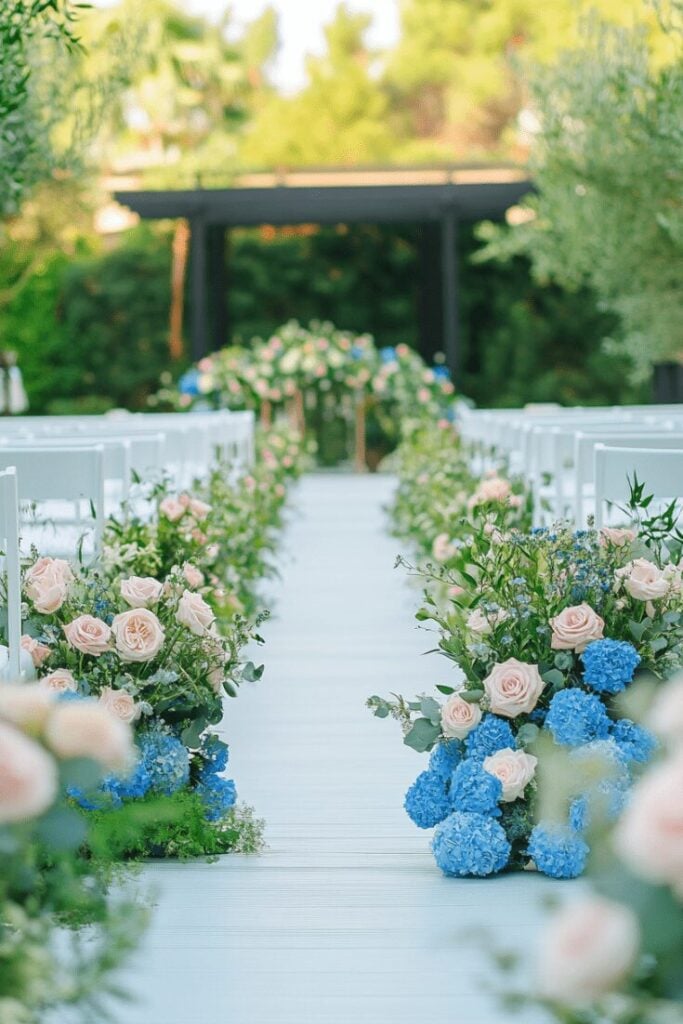 Fresh Wedding Flower Aisle Elegance in a Garden Setting