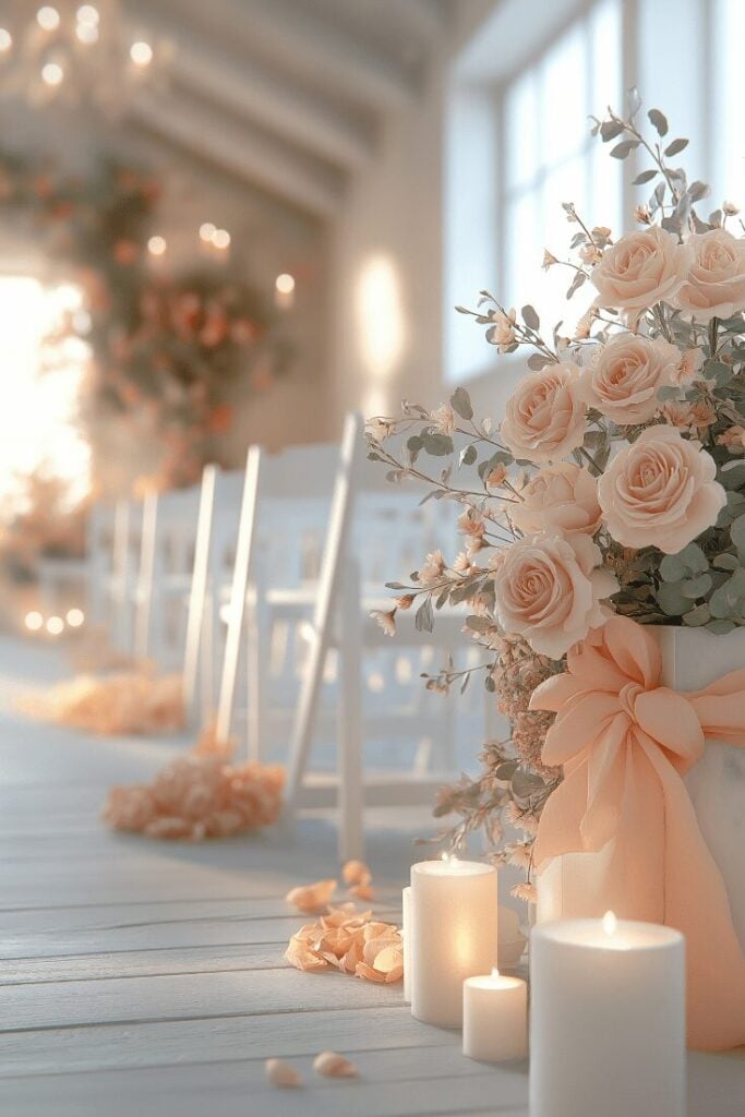 Soft Candlelit Wedding Flower Aisle Romance Indoors