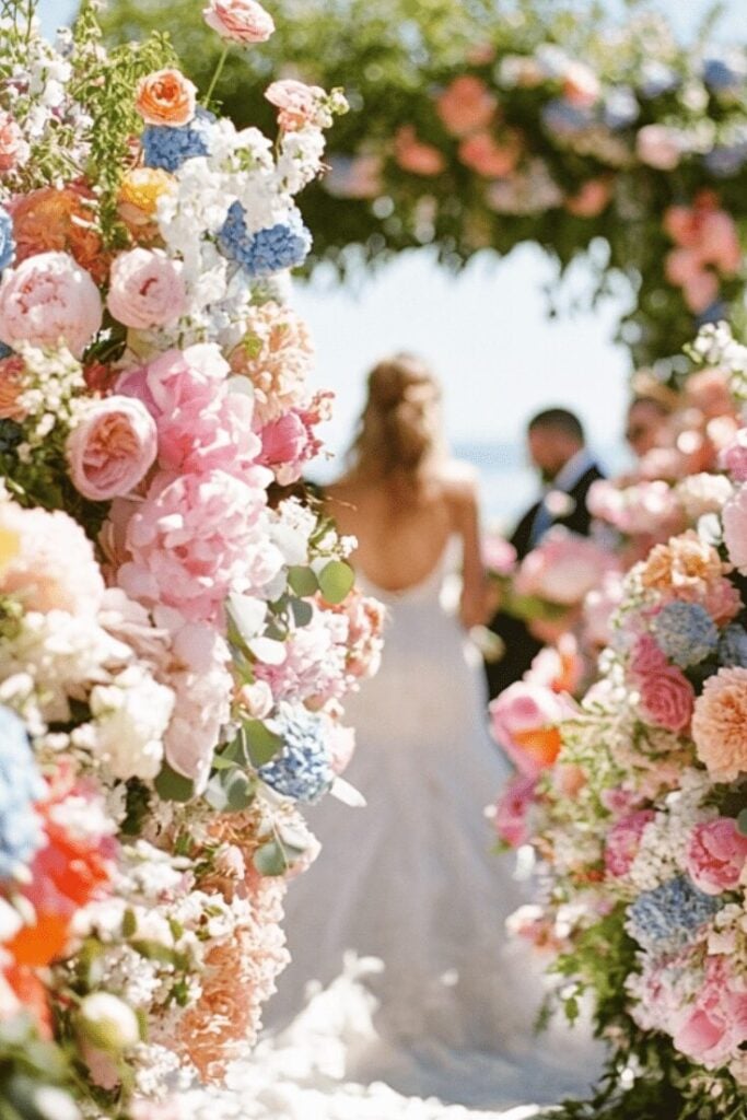 Romantic Whimsy Wedding Aisle Flowers by the Sea
