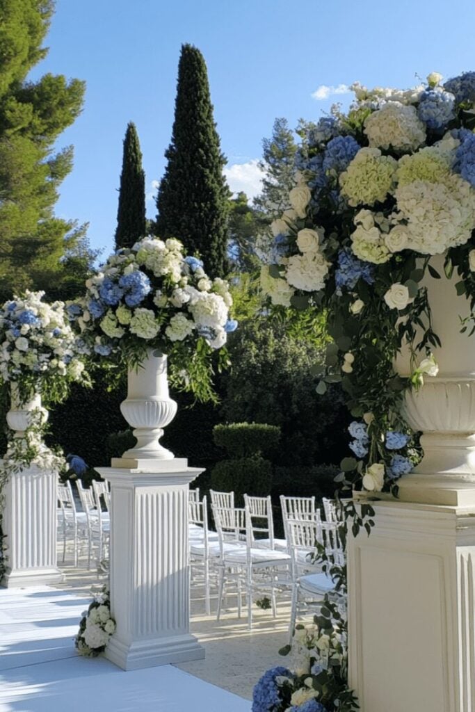 Timeless Wedding Flower Aisle Grandeur in Blue and White