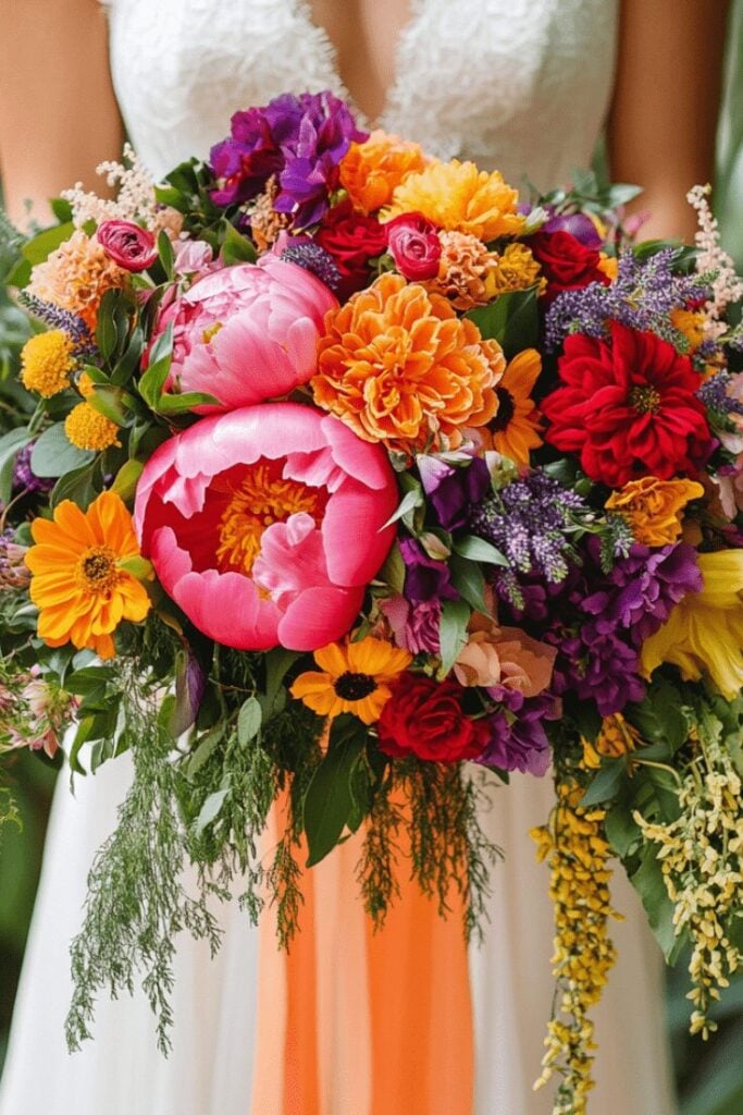 Vivid Garden Glory Cascading Bridal Bouquet