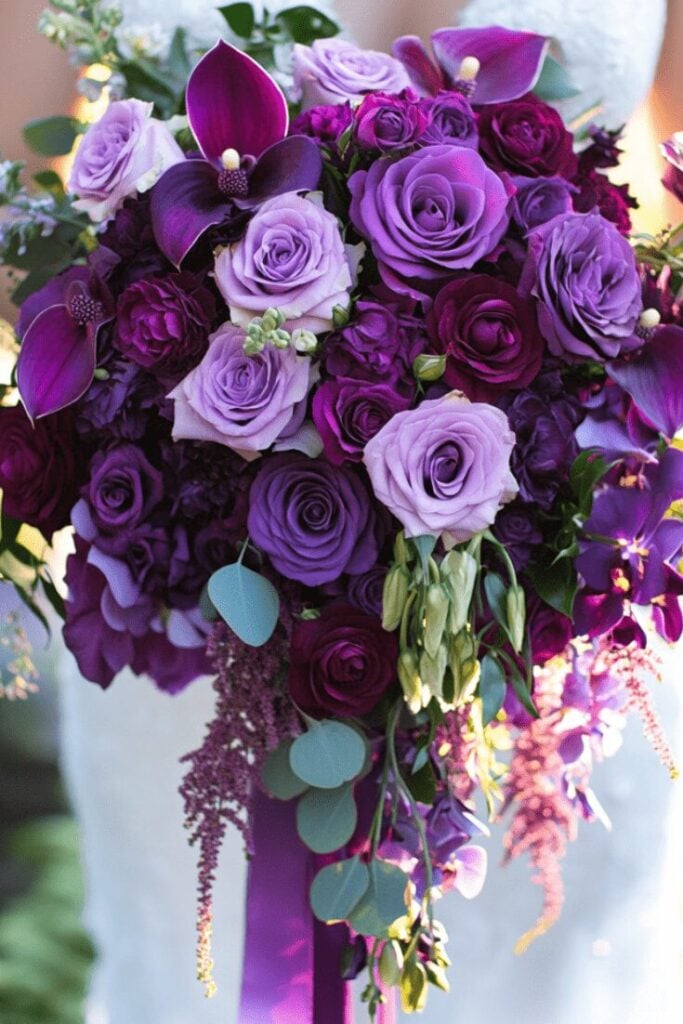 Deep Purple Romance Cascading Bouquet