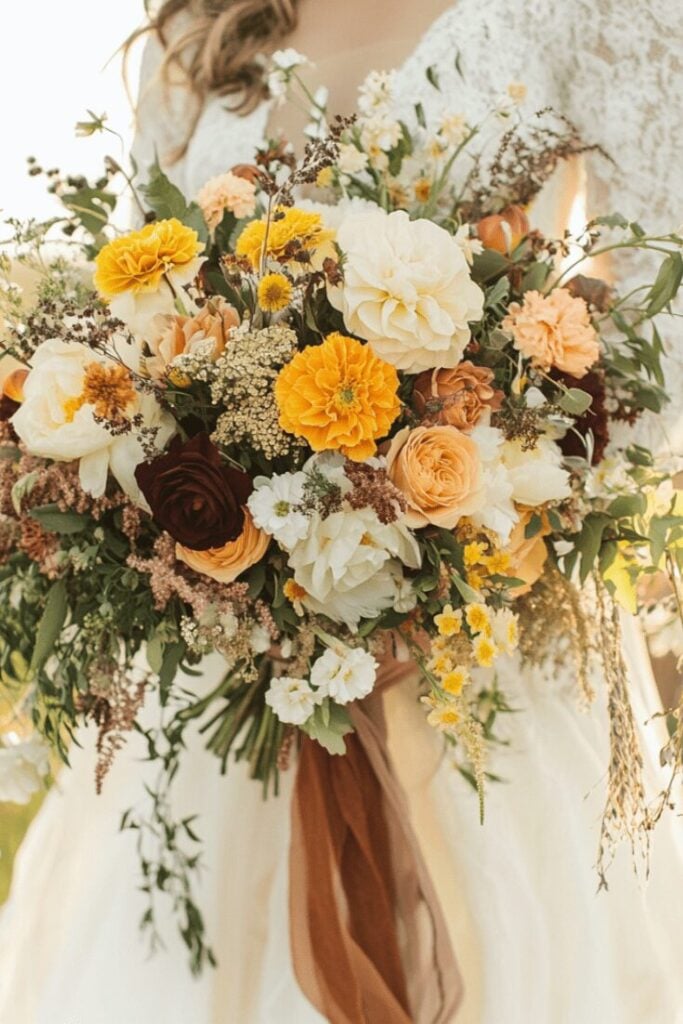 Golden Hour Boho Glow Cascading Bridal Bouquet
