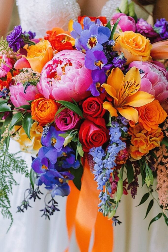 Vivid Petal Symphony Cascading Bridal Bouquet