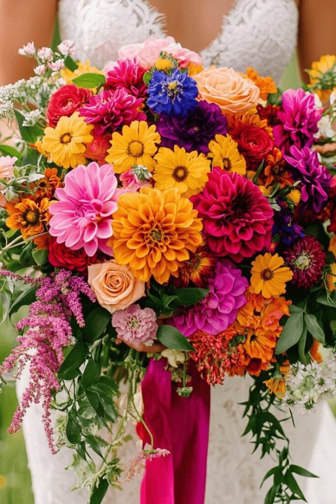 Golden Summer Glow Bridal Bouquet with Cascading Flowers