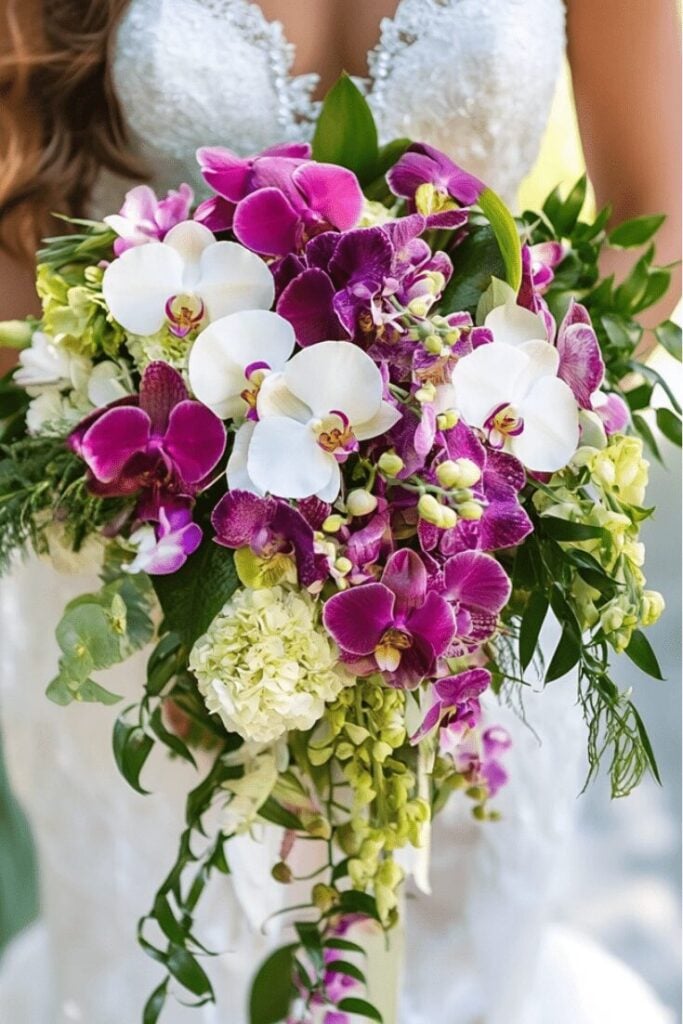 Tropical Orchid Bliss Cascading Bridal Bouquet