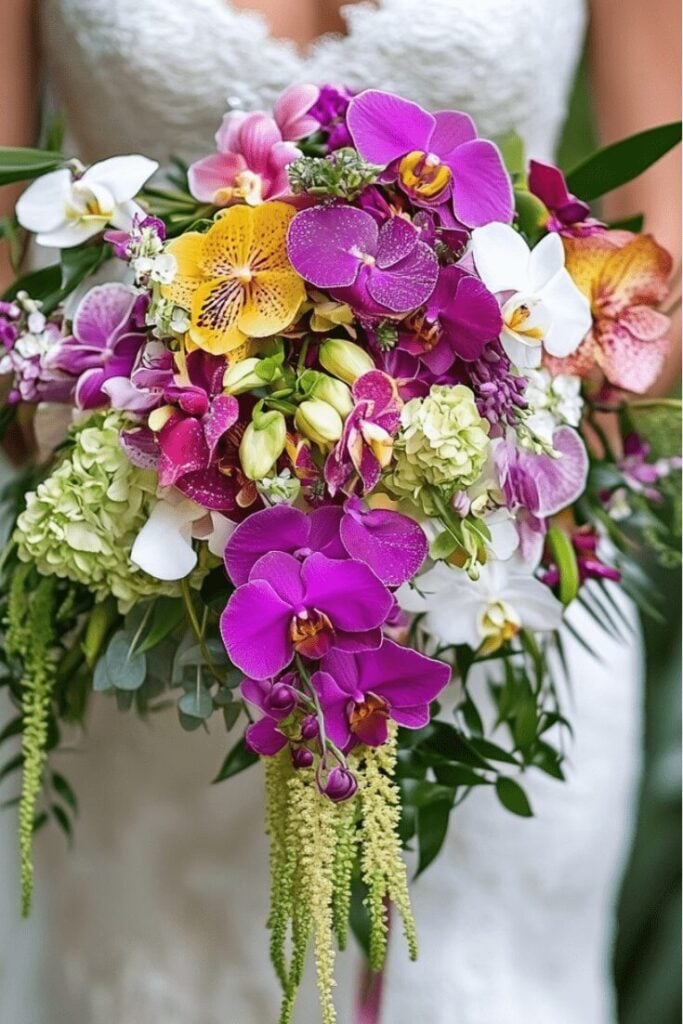 Vivid Orchid Paradise Cascading Wedding Bouquet