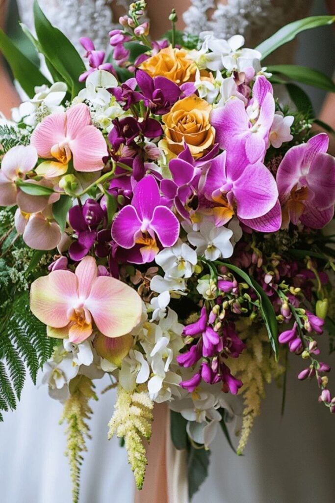 Blush and Orchid Symphony Cascading Wedding Bouquet