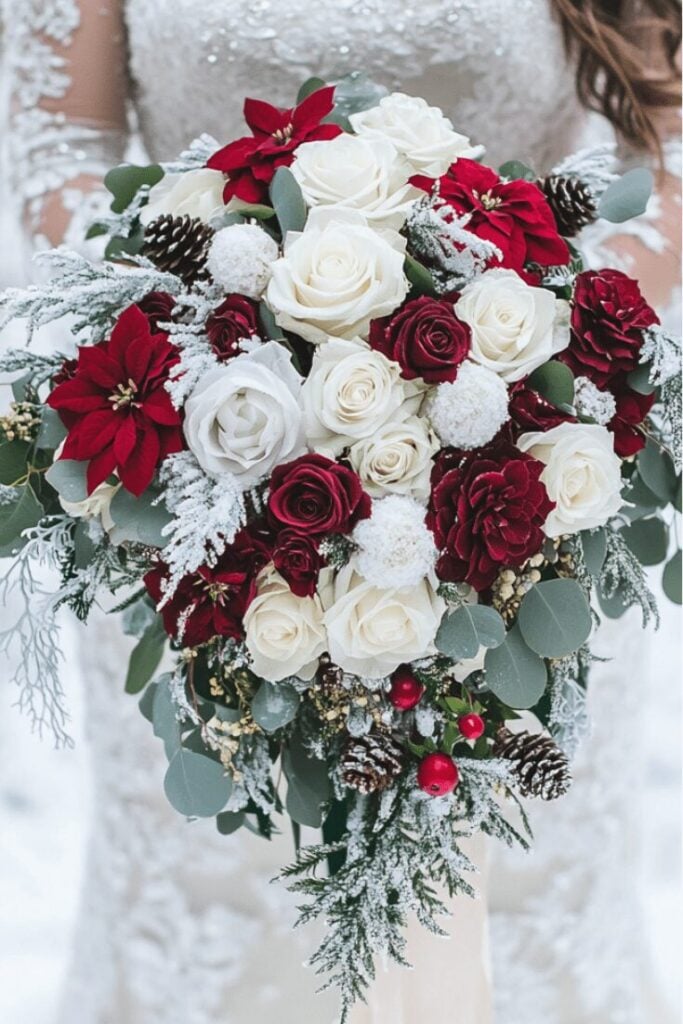 Frosted Holiday Romance Cascading Wedding Bouquet