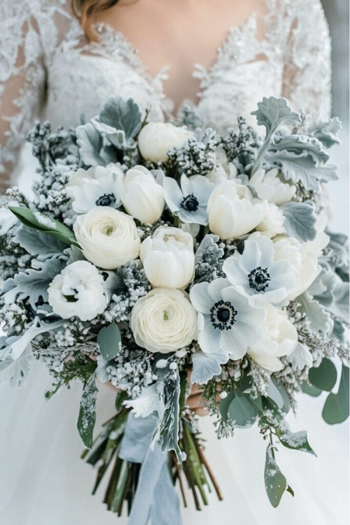 Snowy Serenity Cascade Wedding Bouquet