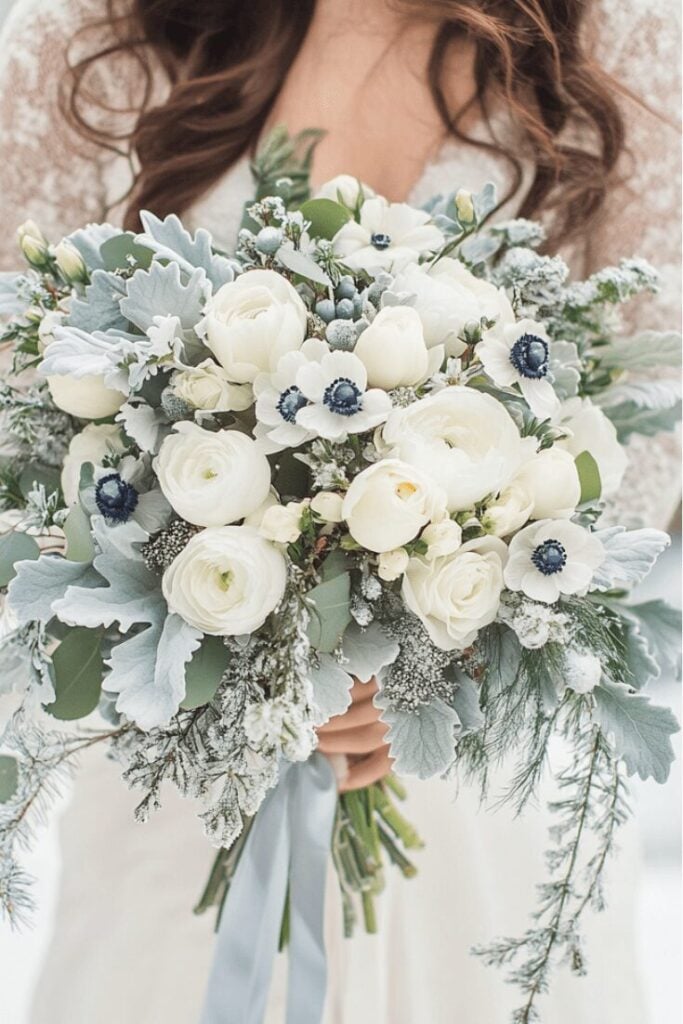 Icy Winter Bloom Cascading Bridal Bouquet
