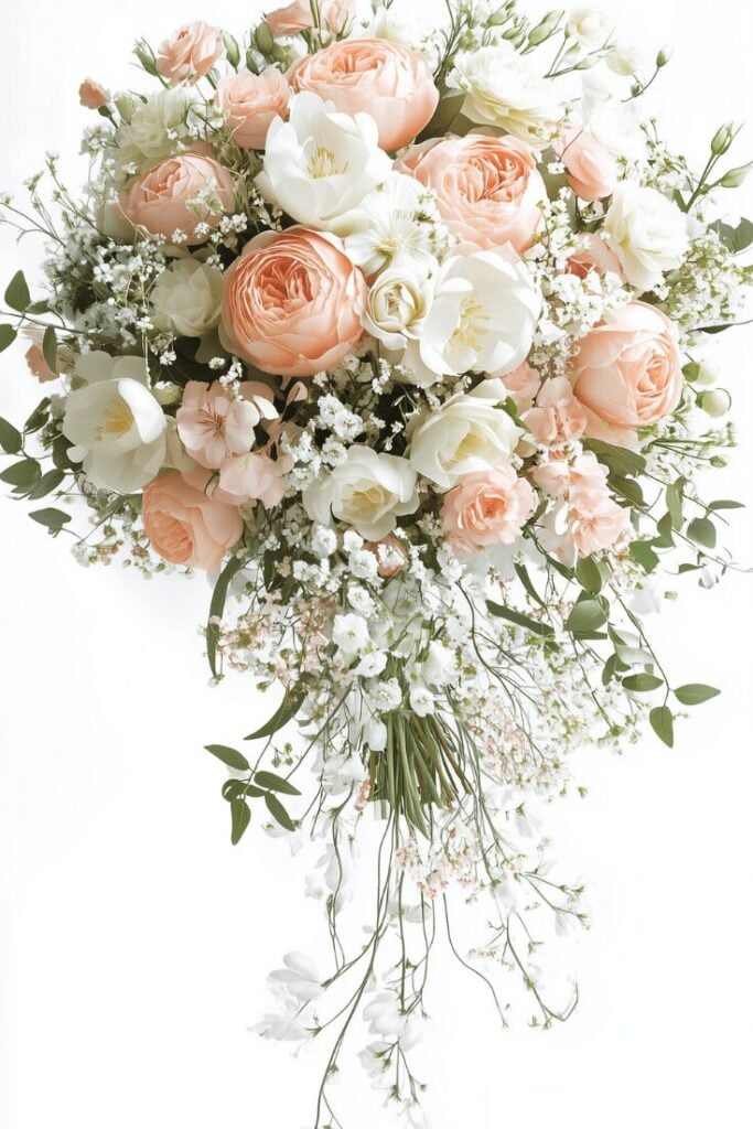 Peachy Perfection Cascading Bridal Bouquet