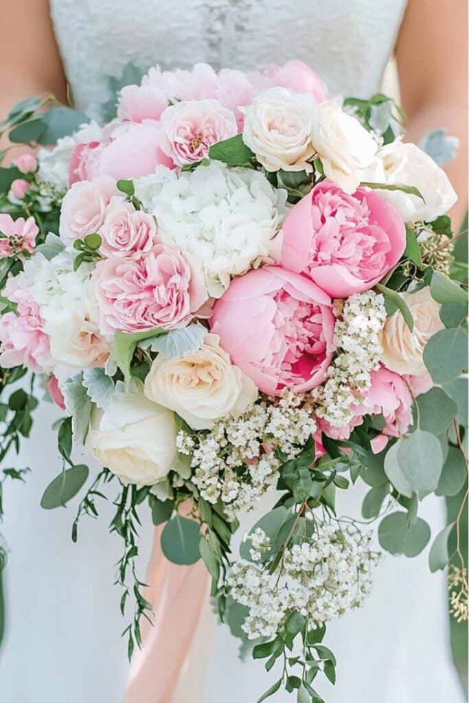 Blush Winter Romance Cascading Bridal Bouquet