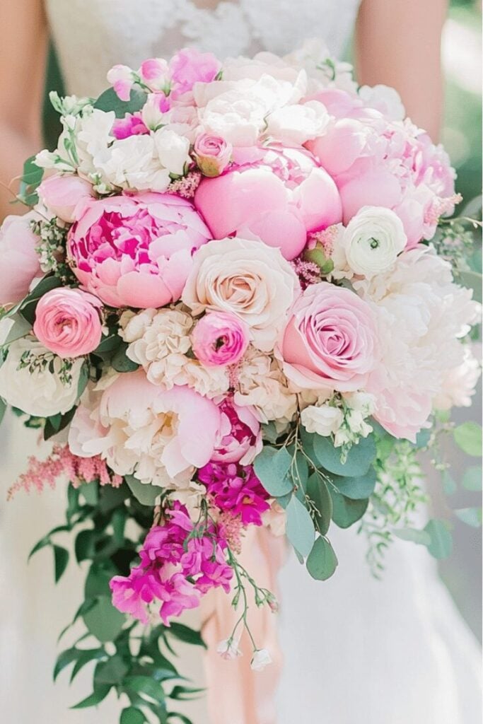 Pastel Romance Cascade Wedding Bouquet