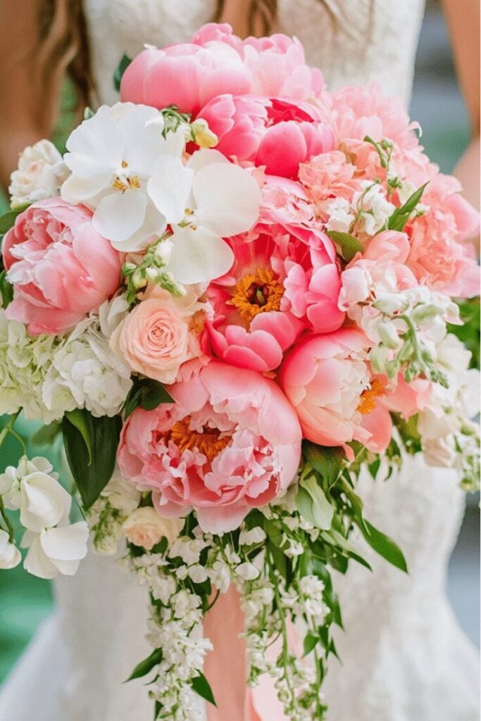 Coral Bliss Cascade Bridal Bouquet