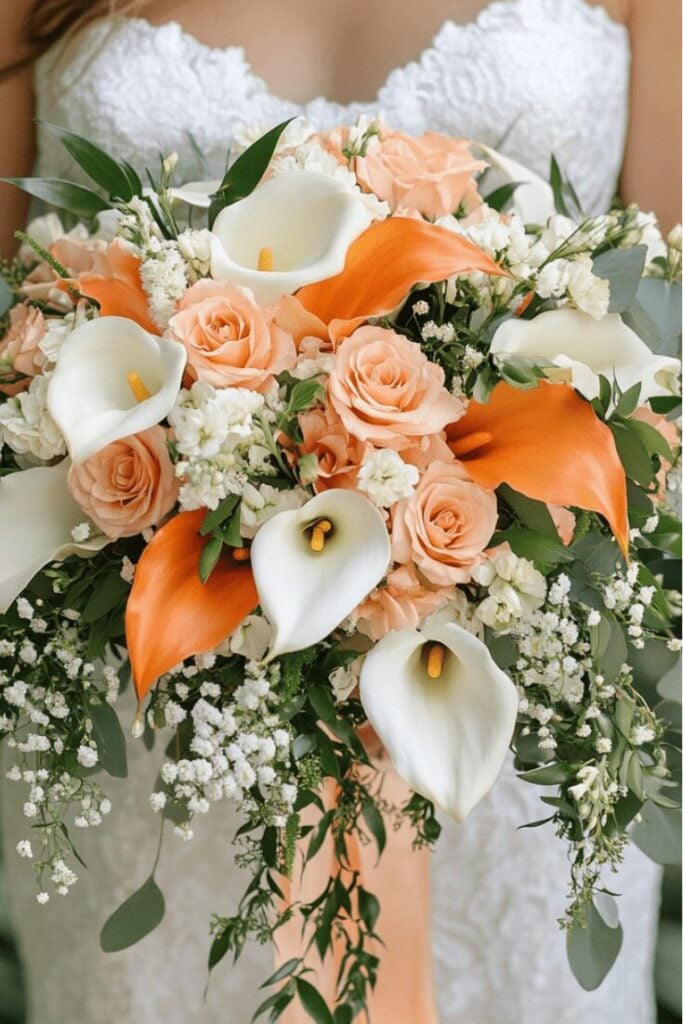 Citrus Glow Cascade Bridal Bouquet