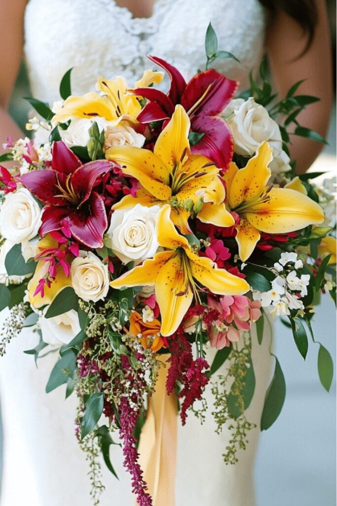 Vivid Lily Cascading Bridal Bouquet