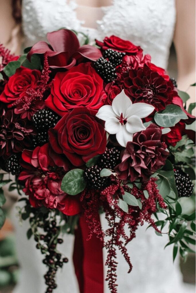 Burgundy Elegance Cascade Wedding Bouquet