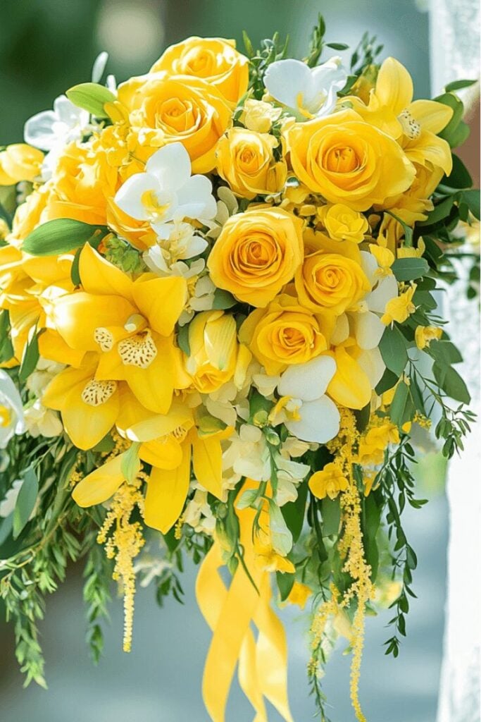 Golden Glow Cascading Bridal Bouquet
