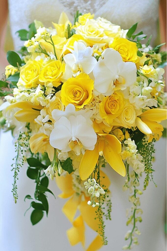 Sunshine and Serenity Yellow Cascading Wedding Bouquet