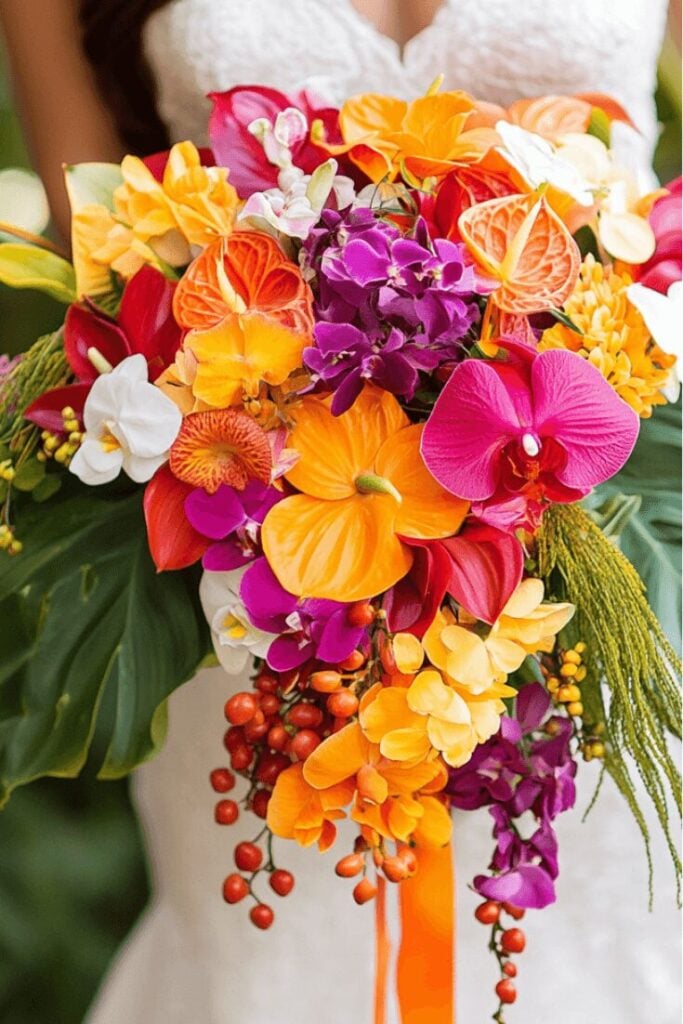 Tropical Sunset Explosion Bridal Bouquet