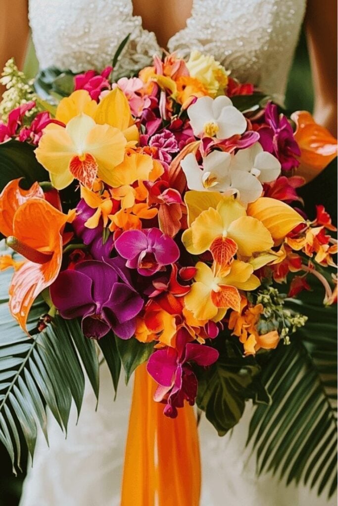 Flame and Bloom Cascade Bridal Bouquet