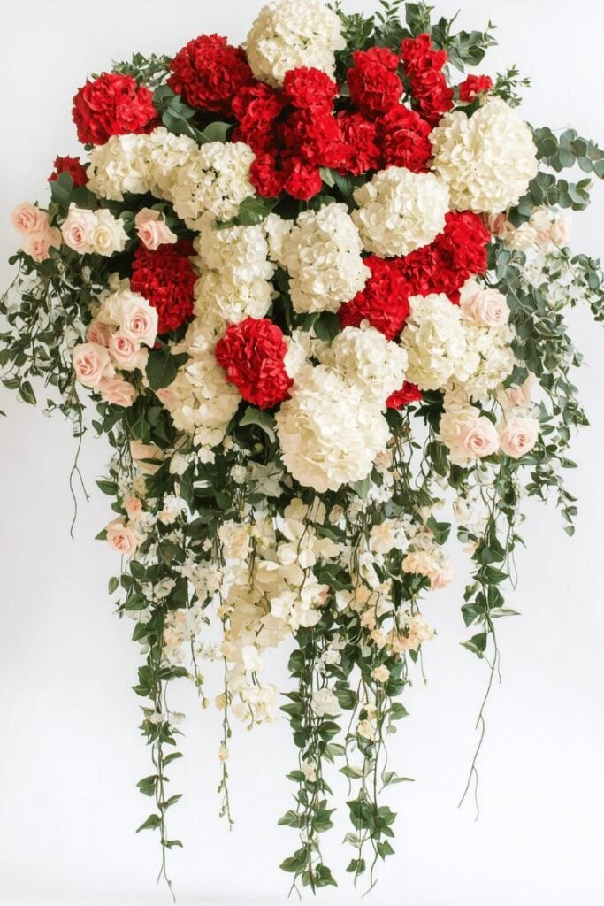Bold Red and Cream Cascade Bridal Bouquet