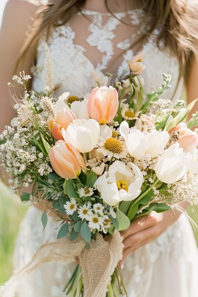Soft Peach and Ivory Tulip Wedding Bouquet