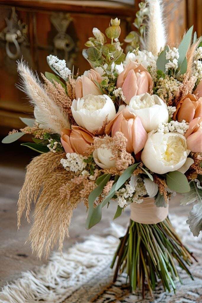 Peaches and Cream Tulip Wedding Bouquet