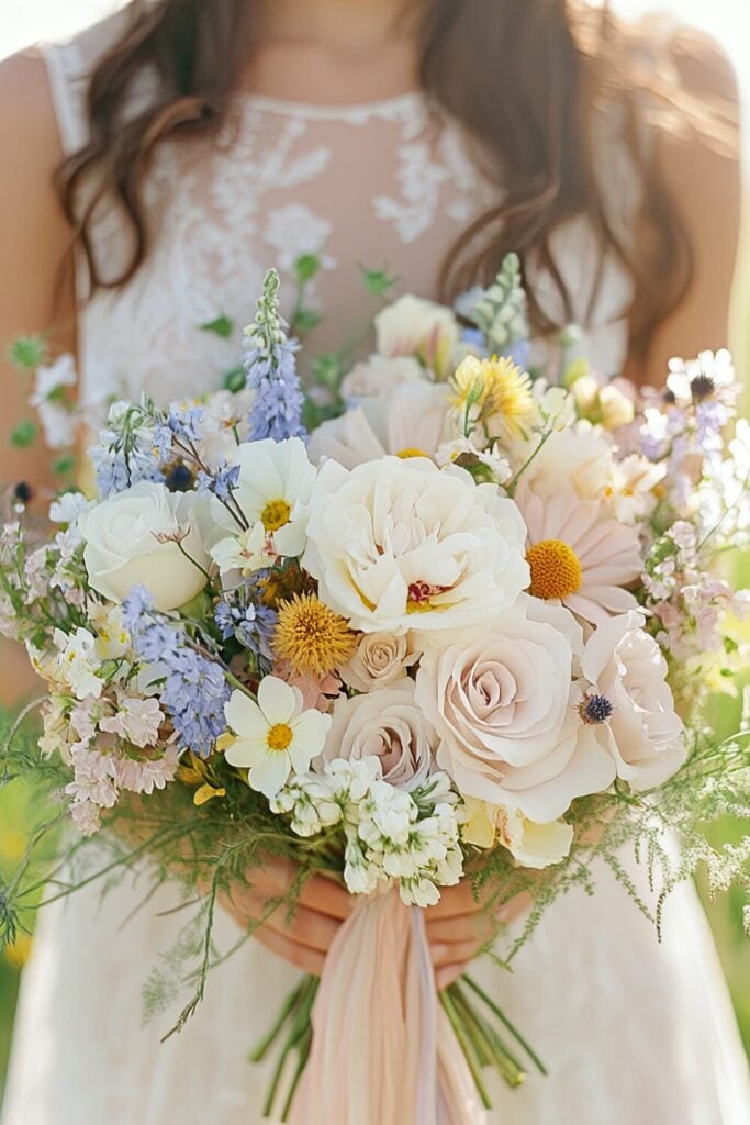 Pastel White Rose Wedding Bouquet