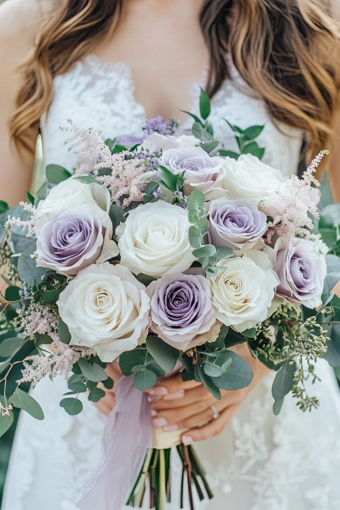 White and Dusty Lavender Rose Bouquet