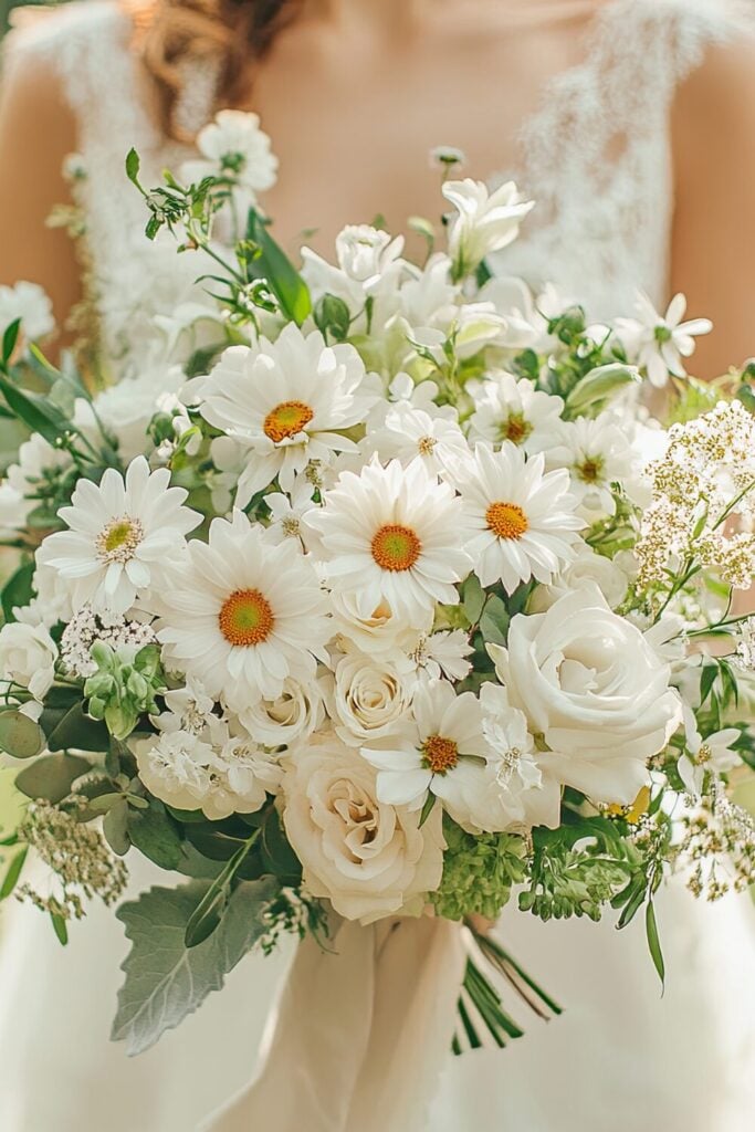 White Rose Wedding Bouquet with daisies