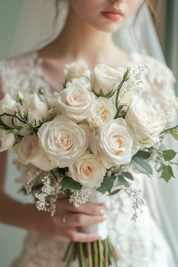 Ivory Roses and Baby’s Breath Bridal Bouquet
