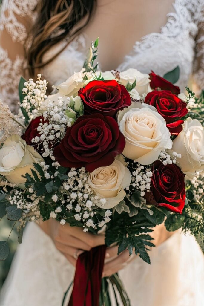 White and red rose bridal bouquet