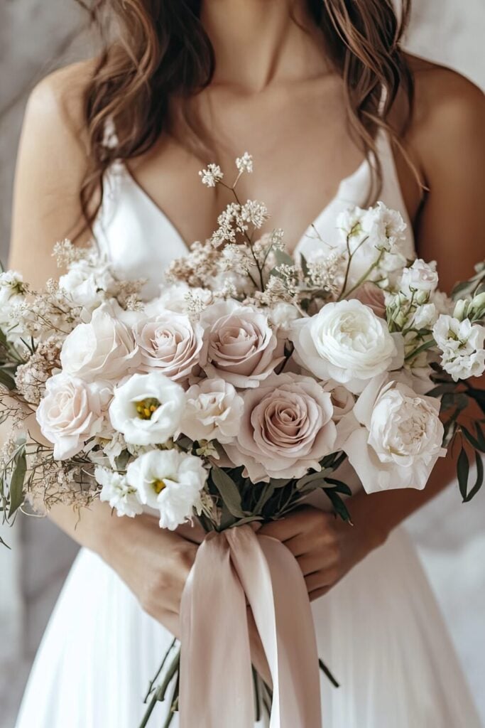 Blush and white rose wedding bouquet