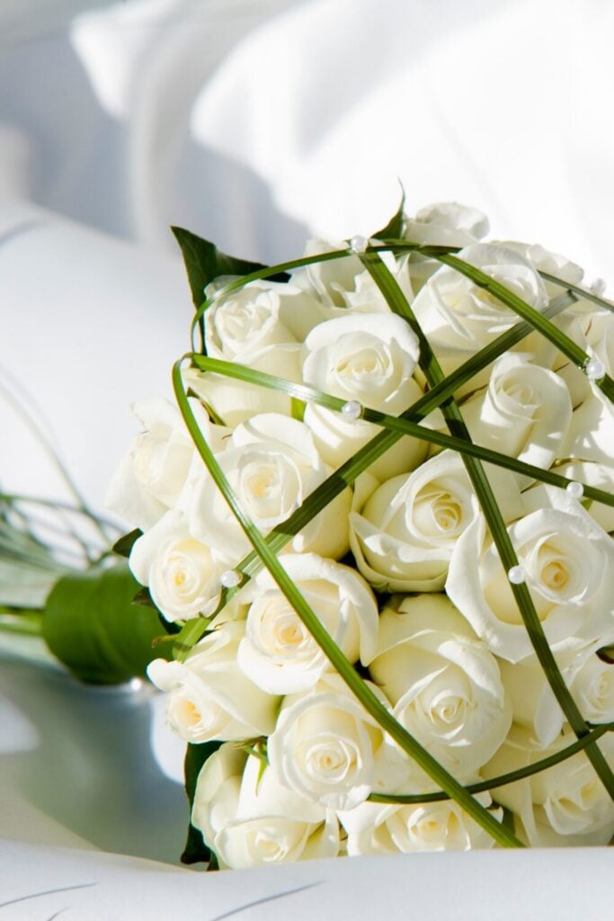 Contemporary White Rose Wedding Bouquet