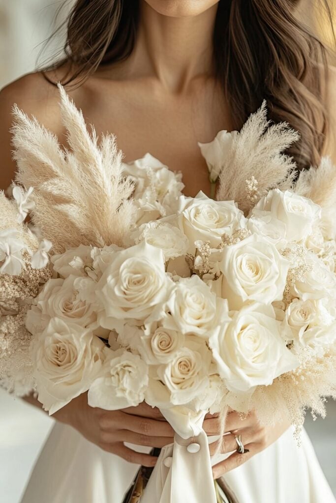 Boho White Rose Wedding Bouquet