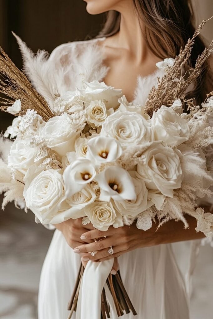 White rose and calla lily wedding bouquet